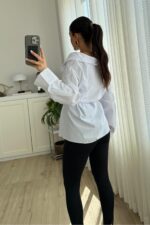 Kruvaze Yaka Geniş Omuz Gömlek Beyaz - Görsel 3