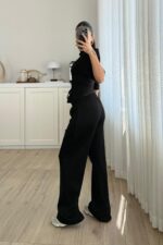 Beli Çapraz Bağlamalı Tişört Pantolon Takım Siyah - Görsel 4