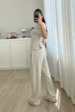 Beli Çapraz Bağlamalı Tişört Pantolon Takım Taş - Görsel 3