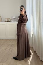 Çizgili Nubuk Gömlek Pantolon Takım Kahverengi - Görsel 4