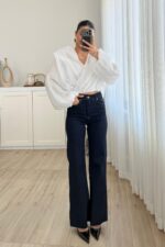 Kesik Paça İspanyol Lacivert Jean