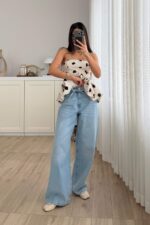 Beli İpli Geniş Paça Açık Mavi Jean