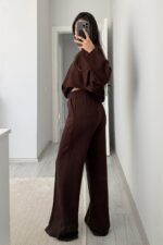 Pis Dikiş Modal Kumaş Takım Kahverengi - Görsel 4