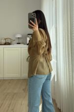 Vatkalı Kruvaze Yaka Çıtçıtlı Tül Gömlek Olivia - Görsel 3