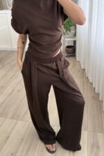 Pile Detaylı Modal Kumaş Takım Kahverengi - Görsel 2