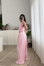 Pile Detaylı Modal Kumaş Takım Pembe - Görsel 4