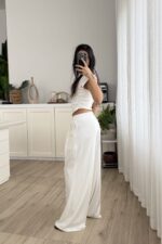 Pile Detaylı Modal Kumaş Takım Beyaz - Görsel 4