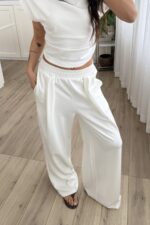 Pile Detaylı Modal Kumaş Takım Beyaz - Görsel 2