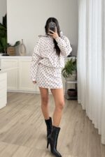 Paraşüt Kumaş Puantiyeli Etek Takım Ekru - Görsel 2