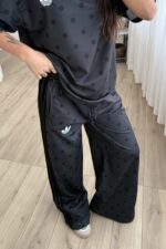 Şeritli Puantiyeli Kısa Kol Eşofman Takım Antrasit - Görsel 3