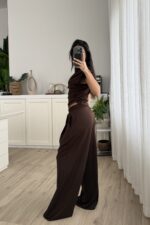 Pile Detaylı Modal Kumaş Takım Kahverengi - Görsel 4