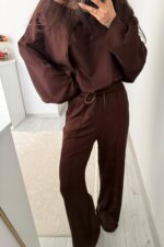 Pis Dikiş Modal Kumaş Takım Kahverengi - Görsel 3