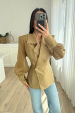 Vatkalı Kruvaze Yaka Çıtçıtlı Tül Gömlek Olivia - Görsel 2