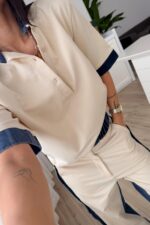 Denim Detaylı Hakim Yaka Takım Bej - Görsel 3