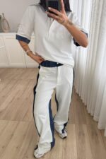 Denim Detaylı Hakim Yaka Takım Beyaz - Görsel 2