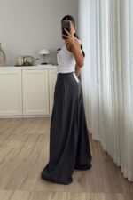 Pileli Geniş Kesim Pantolon Antrasit - Görsel 4