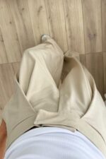 Pileli Geniş Kesim Pantolon Bej - Görsel 3