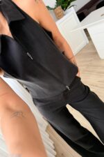 Fermuarlı Yelek Pantolon Takım Siyah - Görsel 3