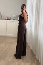 Fermuarlı Yelek Pantolon Takım Kahverengi - Görsel 3