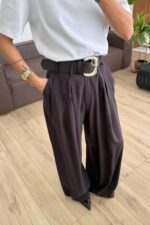 St Gold Kemerli Pileli Pantolon Kahverengi - Görsel 2