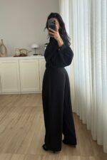 Benek Tokalı Pileli Tensel Pantolon Siyah - Görsel 3