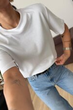 Bisiklet Yaka Tişört Beyaz - Görsel 2