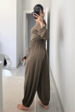 Beli Ayarlanabilir Uzun Kollu Bluz Eşofman Takım Haki - Görsel 5