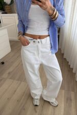 Beli Katlı Balon Beyaz Jean - Görsel 2