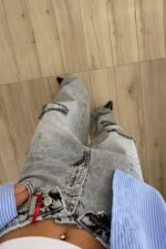 Beli Katlı Dizi Yırtık Antrasit Jean - Görsel 3