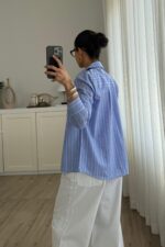 Gant Kırmızı Çizgili Mavi Gömlek - Görsel 3