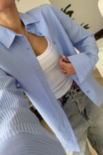 Gant Beyaz Çizgili Mavi Gömlek - Görsel 3