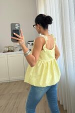 Fiyonk Detaylı Puantiyeli Balon Bluz Sarı - Görsel 4