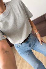 Bisiklet Yaka Tişört Gri - Görsel 3