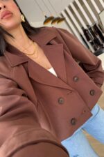 Kısa Düğmeli Trençkot Kahverengi - Görsel 3