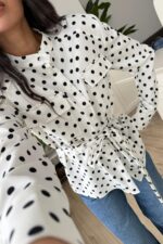 Cep Detaylı Hakim Yaka Puantiyeli Gömlek Beyaz - Görsel 2