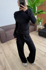 Relax Düşük Omuz Bluz Pantolon Takım Siyah - Görsel 2
