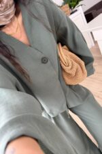 Tek Düğmeli Tensel Kimono Takım Haki - Görsel 2