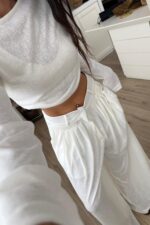 Pantolonu Pileli Bluz Takım Beyaz - Görsel 3