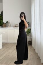 Pile Detaylı Modal Kumaş Takım Siyah - Görsel 4