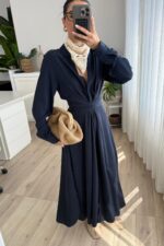 Denis Kuşaklı Gömlek Elbise Lacivert - Görsel 2