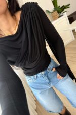 Transparan Şallı Bluz Siyah - Görsel 3