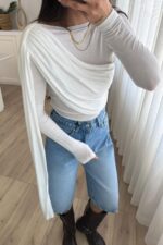 Transparan Şallı Bluz Beyaz - Görsel 2