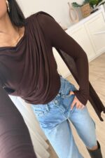 Transparan Şallı Bluz Kahverengi - Görsel 3