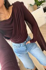 Transparan Şallı Bluz Mürdüm - Görsel 3