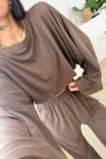 Geniş Kol Bluz Pantolon Takım Kahverengi - Görsel 3