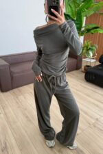 Relax Düşük Omuz Bluz Pantolon Takım Haki - Görsel 2