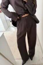 Melo Beli Bağlamalı Ceket Pantolon Takım Kahverengi - Görsel 4