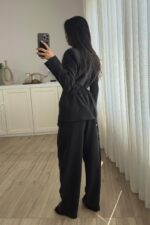 Melo Beli Bağlamalı Ceket Pantolon Takım Siyah - Görsel 4