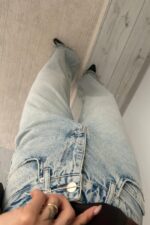 Paçası Yırtık Wide Leg Duman Jean - Görsel 3