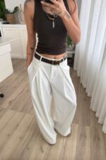 Anthe Geniş Pileli Pantolon Beyaz - Görsel 2